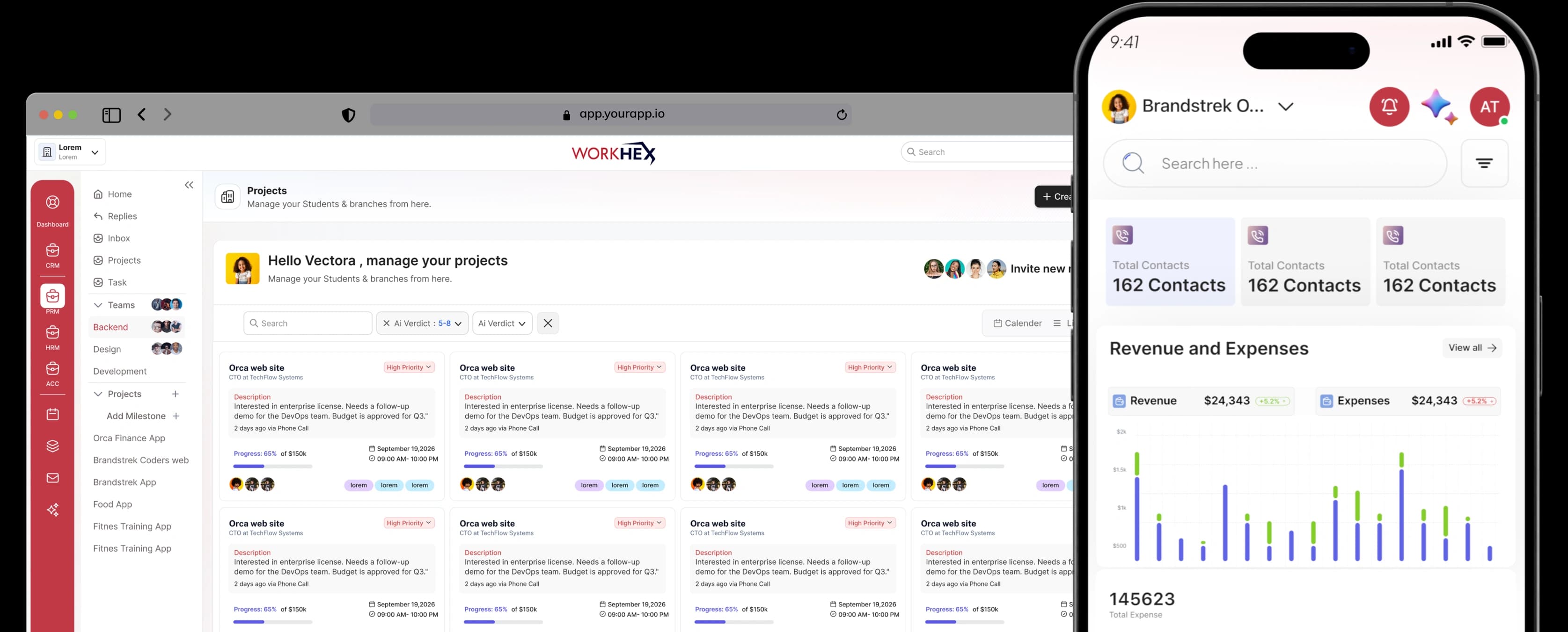 WorkHex dashboard and mobile app
